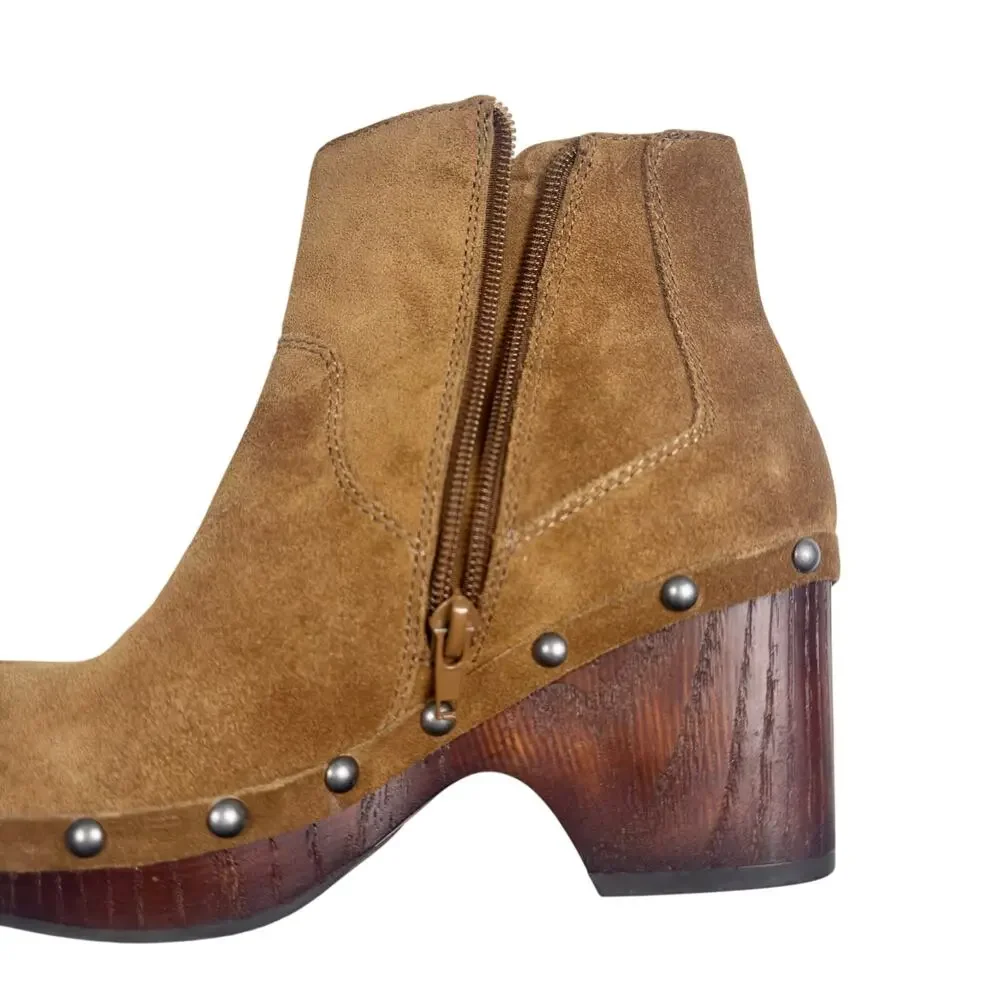 Lucky Brand | Women | Yasamin Studded Tan Suede Leather Heeled Booties | 5.5 M